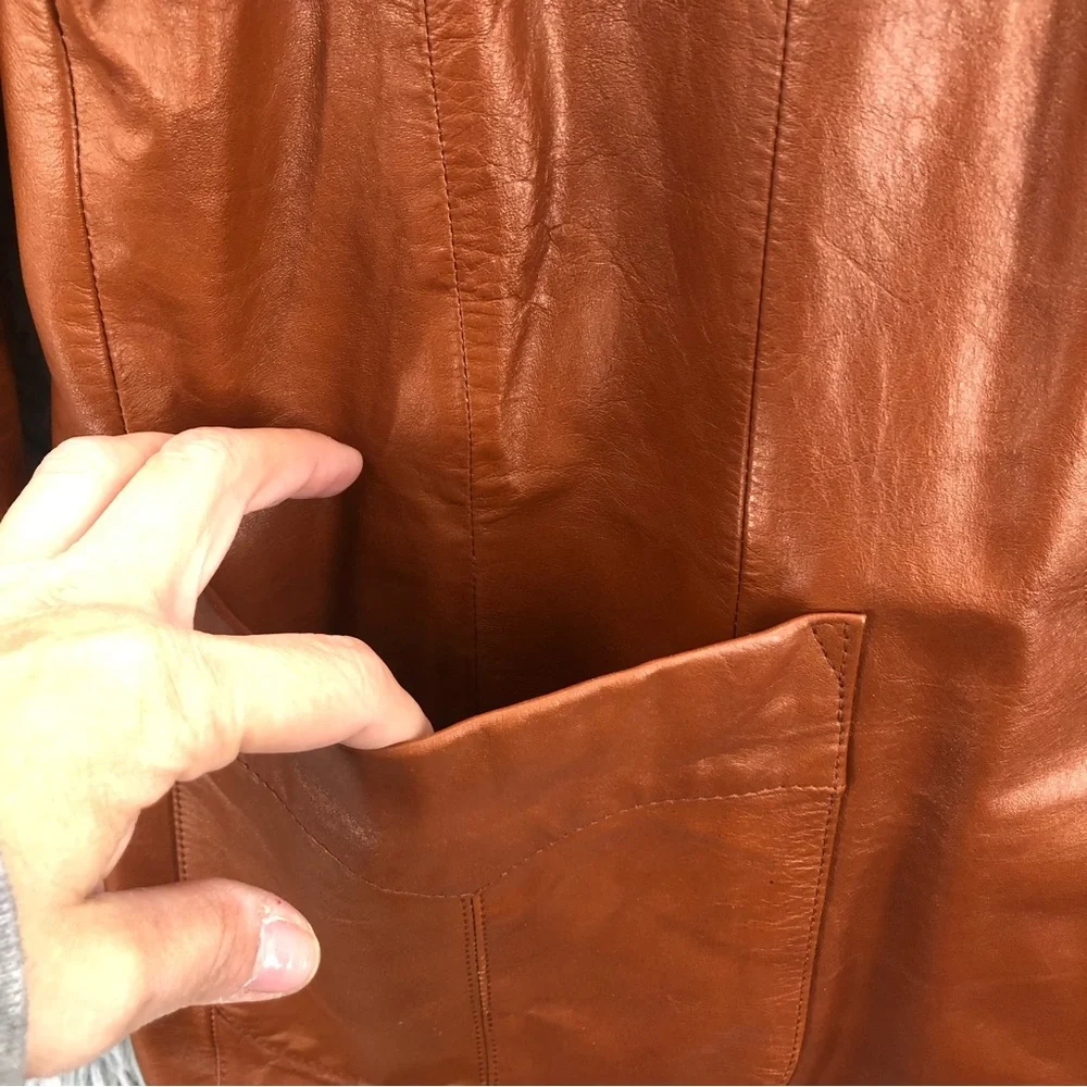 Fantastic International Jacket Mens 44 Vintage Fashions Leather Brown Button